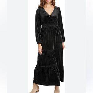 Knox Rose NWT Bohemian Velvet Tiered Maxi Dress Size S